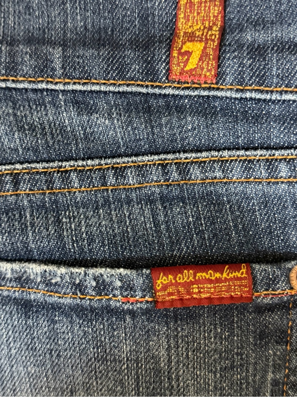 7 For All Mankind Jeans 32 Y2K Bootcut Flare Made USA Dark Wash Stretch - Picture 8 of 13